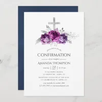Plum and Navy Floral Confirmation Invitation