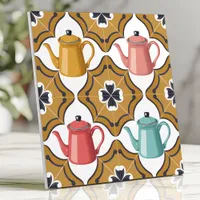 Quirky 1950s Kitsch Design with Playful Teapots Ceramic Tile