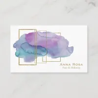 *~* Geometric Gold Chic Magenta Purple Watercolor Business Card