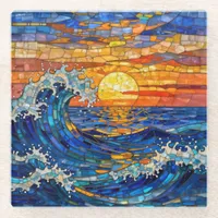 Oceanic Coastal Ocean Waves Sunset   Glass Coaster