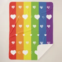 Pride Rainbow | White Hearts | Sherpa Blanket