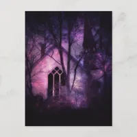 Abandoned Church Purple Night Sky Digital Art Postcard