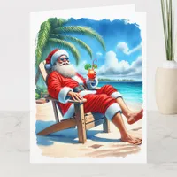 Funny Santa Enjoying a Cocktail on the Beach  Card