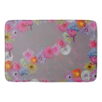 Vintage look floral pattern on gray bath mat