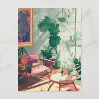 Plant Filled Boho Living Room Postcard