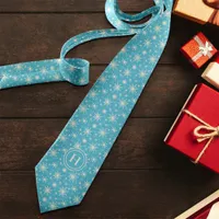 Winter Snowflake Christmas Novelty Holiday Initial Neck Tie