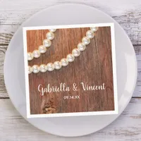 Rustic Pearls and Barn Wood Country Wedding Napkins