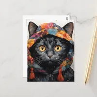 A Gorgeous Black Cat in a Colorful Jacket Postcard
