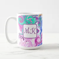 Blue, Orange, Purple and Teal Fluid Art Monogram Coffee Mug