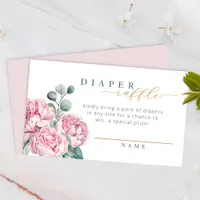 Pink and Gold Greenery Floral Diaper Raffle Card f