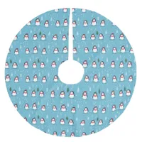 Cute Penguins on Light Blue with Snowflakes  Brushed Polyester Tree Skirt