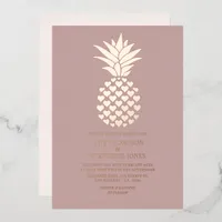 Dusty Rose & Rose Gold Tropical Pineapple Wedding Foil Invitation