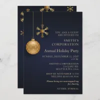 Navy Gold Snowflakes Corporate Holiday Party  Invitation