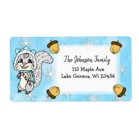 Festive Holiday Squirrel Blue Christmas Snowflakes Label