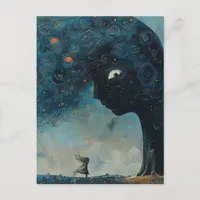 Surreal Blue Tree and an Amazed Girl  Postcard
