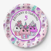 Cute Unicorn Cupcakes Girl's Birthday Paper Plates