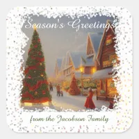 Chintzy Village Christmas Trees Seasons Greetings Square Sticker