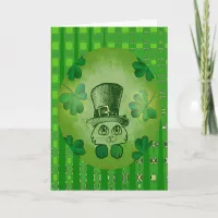 St. Patrick's Cat with Shamrocks Drawing Card