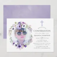 Dusty Violet Floral Confirmation Invitation
