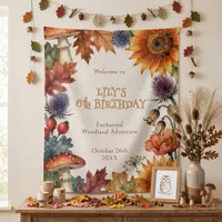 Enchanted Woodland Fall Mushroom Floral Birthday Tapestry