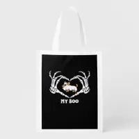 My Boo Chihuahua Costume With Skeleton Heart Hands Grocery Bag