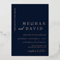 Elegant Navy Rose Gold Wedding  Foil Invitation