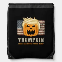 Halloween Trumpkin Vintage Us Flag Funny Drawstring Bag