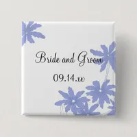 Periwinkle Blue Daisies on White Wedding Button