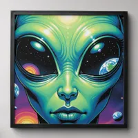 Alien Face with Planets Reflections in Eyes Peel And Stick Photo Tile