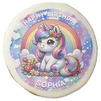 Cute Unicorn and Rainbow Personalized Birthday Sugar Cookie