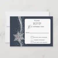 Blue Silver Snowflakes Winter wedding RSVP