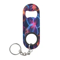 Brightly Colored Neon Flowers on a Dark Background Keychain Bottle Opener