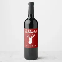 Rustic Red Country Buck Deer Silhouette Wedding Wine Label