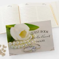 White Tulips, Rings and Pearls Spring Wedding Guest Book