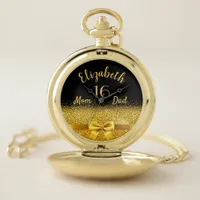 Sweet 16 black gold bow  mom dad pocket watch