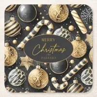 Black Gold Christmas Pattern#12 ID1009 Square Paper Coaster