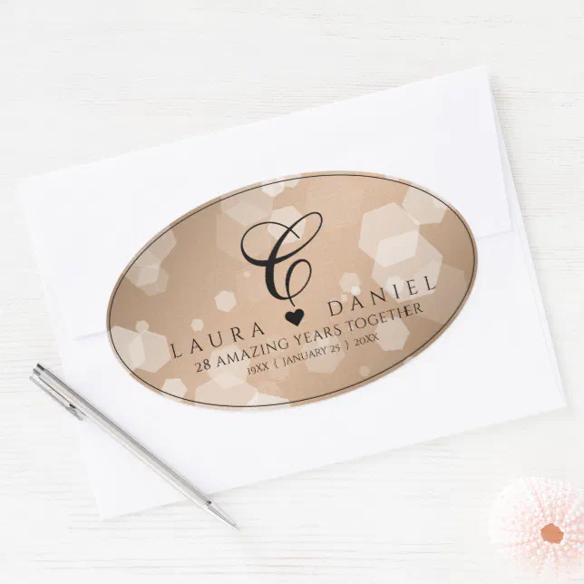 Elegant 28th Linen Wedding Anniversary Oval Sticker