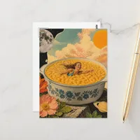 Surreal Woman Swims in a Bowl of Cheesy Noodles Postcard