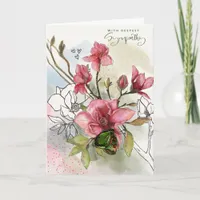 Watercolor Red Magnolia & Butterfly Sympathy Card