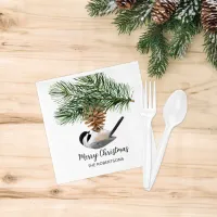 Watercolor Chickadee on Pinecone Merry Christmas  Napkins