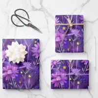 Purple Pink and Yellow Daisy Floral Pattern Wrapping Paper Sheets