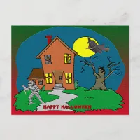 Haunted House, Witch and Mummy Postcard