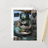 A Beautiful Goth Mermaid Eating Salad Postcard