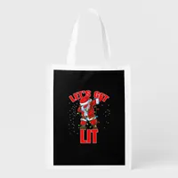 Let's Get Lit Drinking Santa Hat Dabbing Christmas Grocery Bag