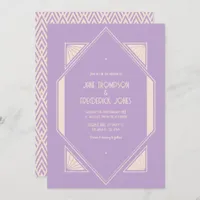 French Lilac & Champagne Art Deco Wedding Photo Invitation