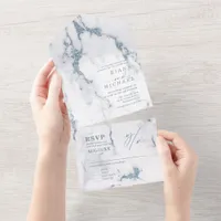 Modern Marble Glitter Wedding Dusty Blue ID816 All In One Invitation