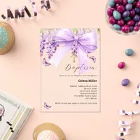 Lavender bow floral girl Baptism Acrylic Invitations