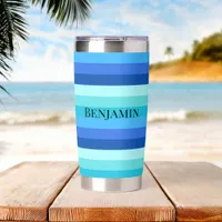 Custom Blue Gradient Striped Insulated Tumbler