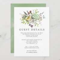 Sage and White Watercolor Wedding Guest Details Invitation
