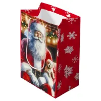 Vintage Santa and a Puppy Christmas Medium Gift Bag